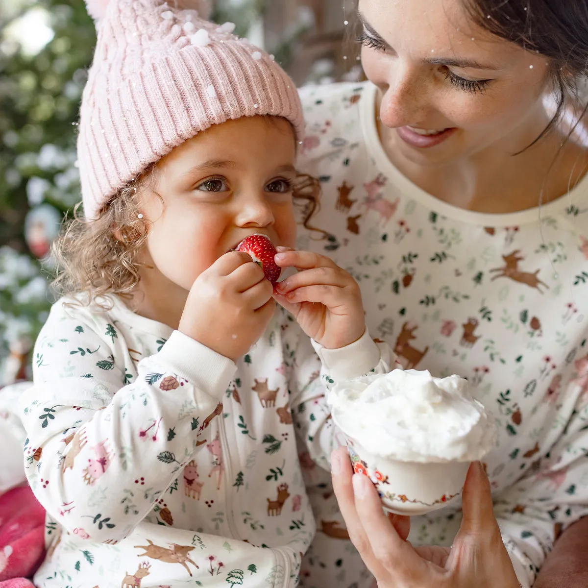 Haut de pyjama des fêtes crème en jersey à motifs de rennes, adulte