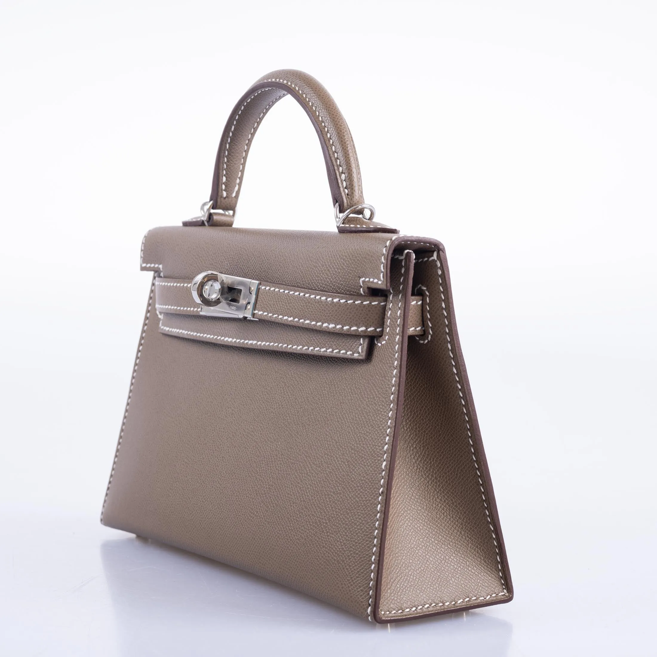 Hermès Mini Kelly 20 Etoupe Madame leather Palladium Hardware