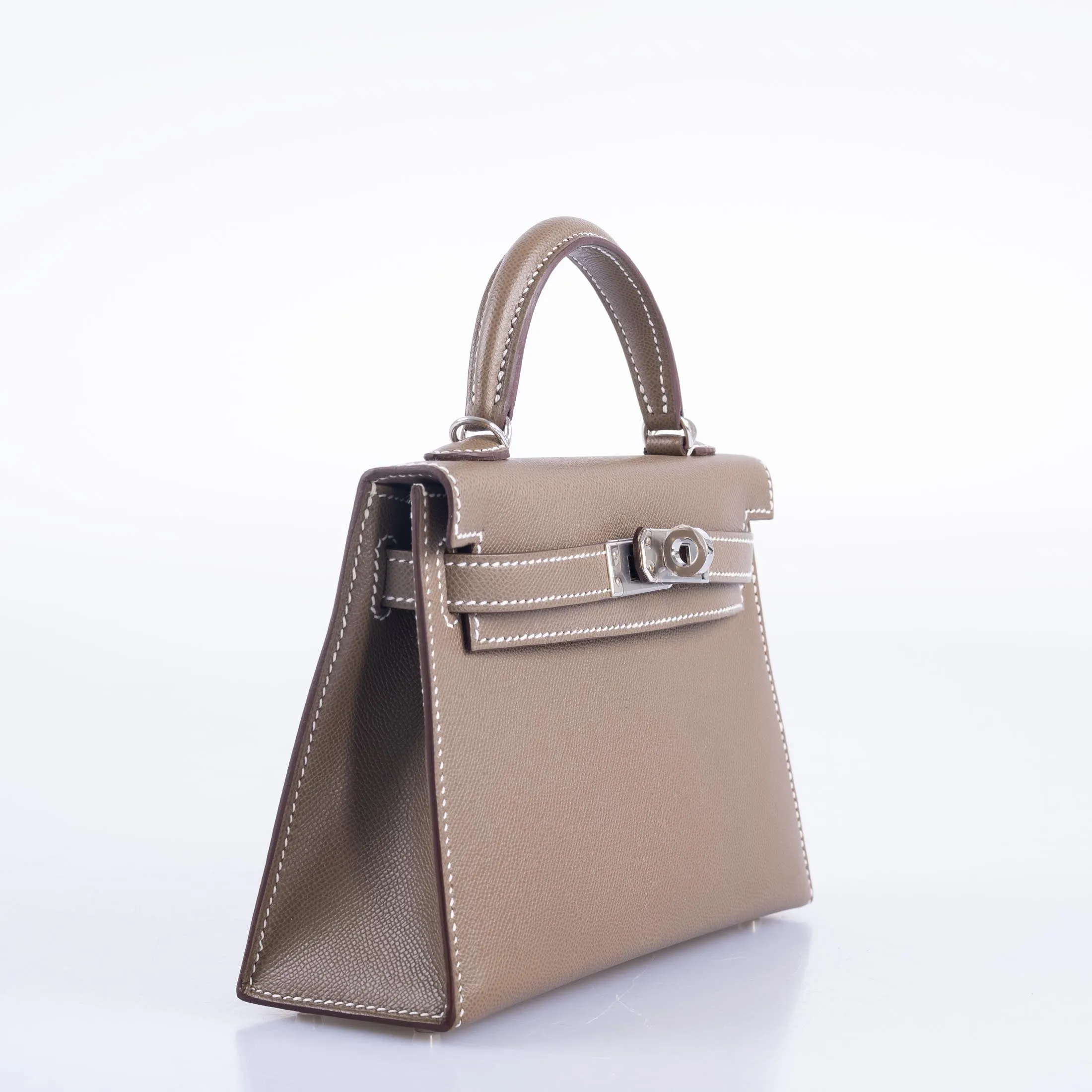 Hermès Mini Kelly 20 Etoupe Madame leather Palladium Hardware