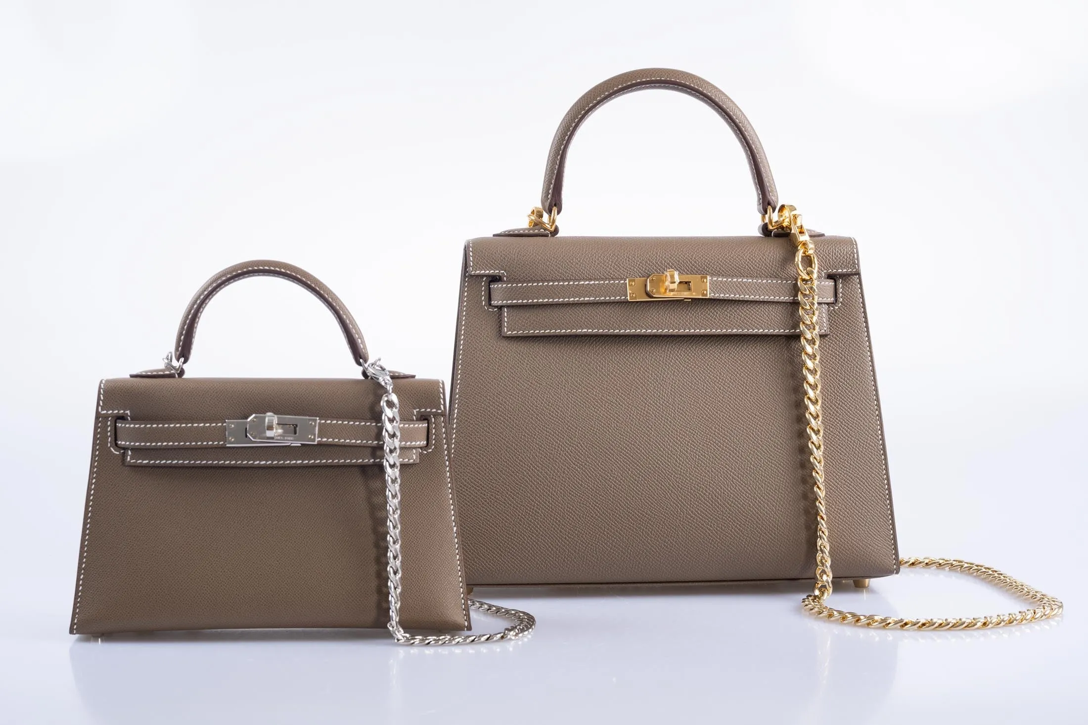Hermès Mini Kelly 20 Etoupe Madame leather Palladium Hardware