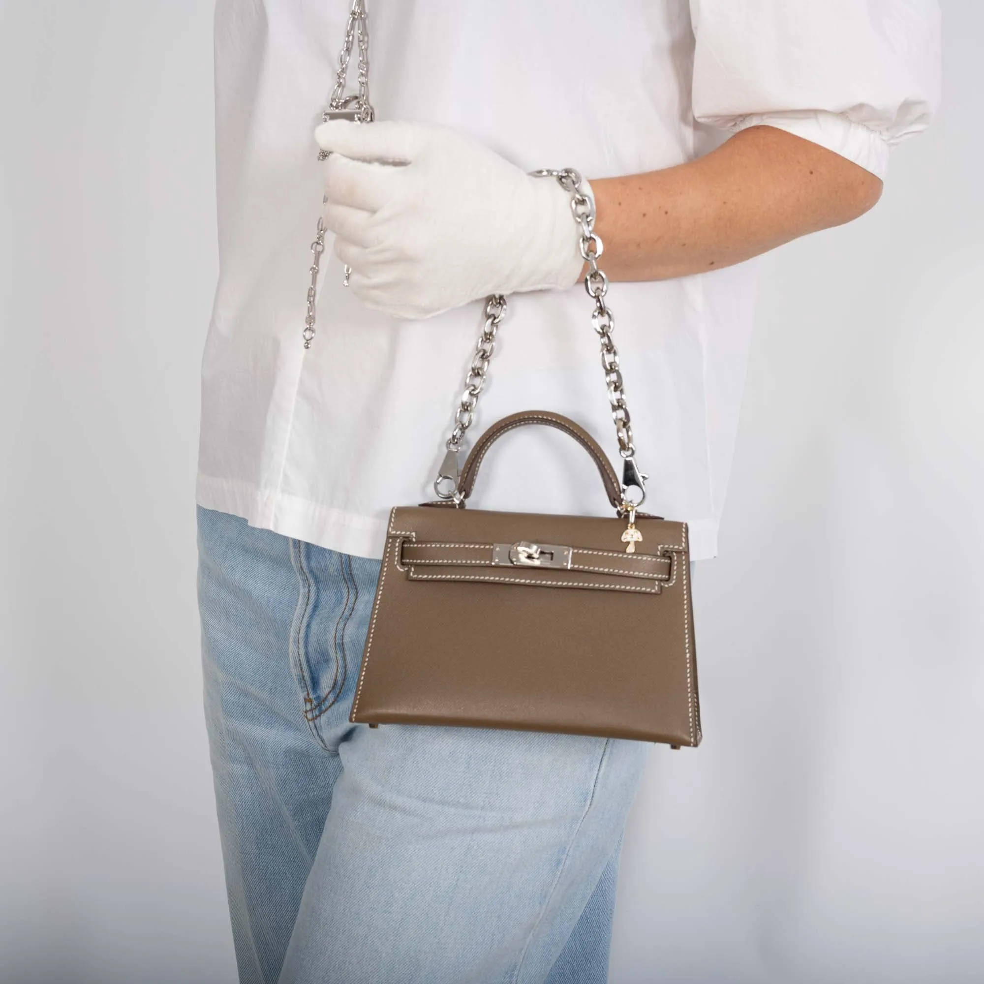 Hermès Mini Kelly 20 Etoupe Madame leather Palladium Hardware
