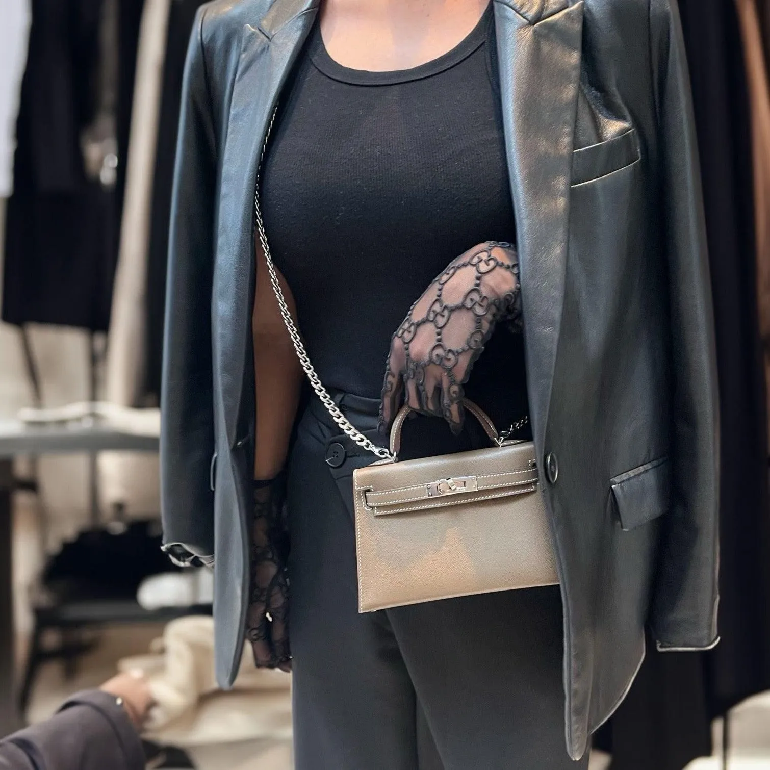 Hermès Mini Kelly 20 Etoupe Madame leather Palladium Hardware