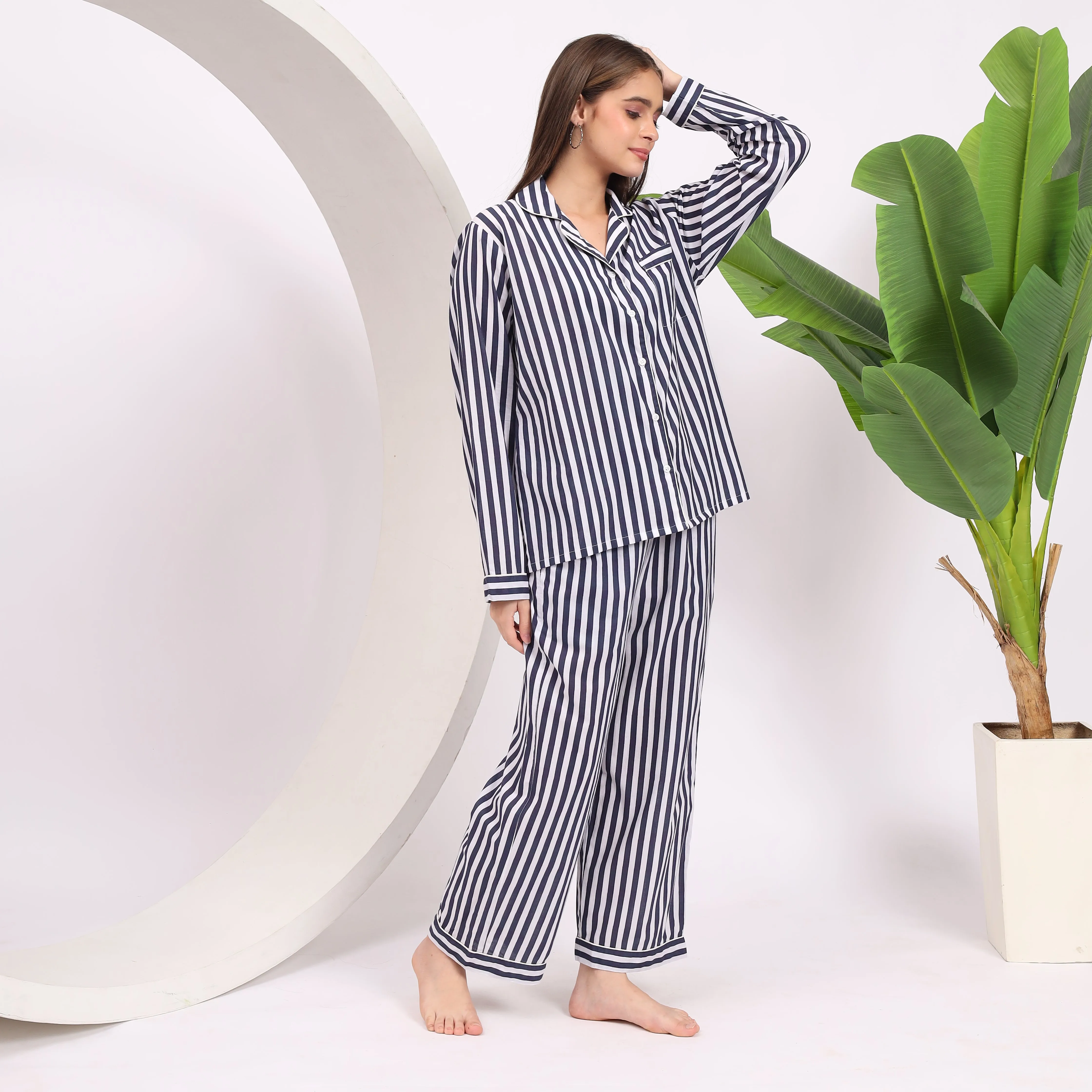 Indigo Stripes Long PJ Set Stylish Pajamas for Women