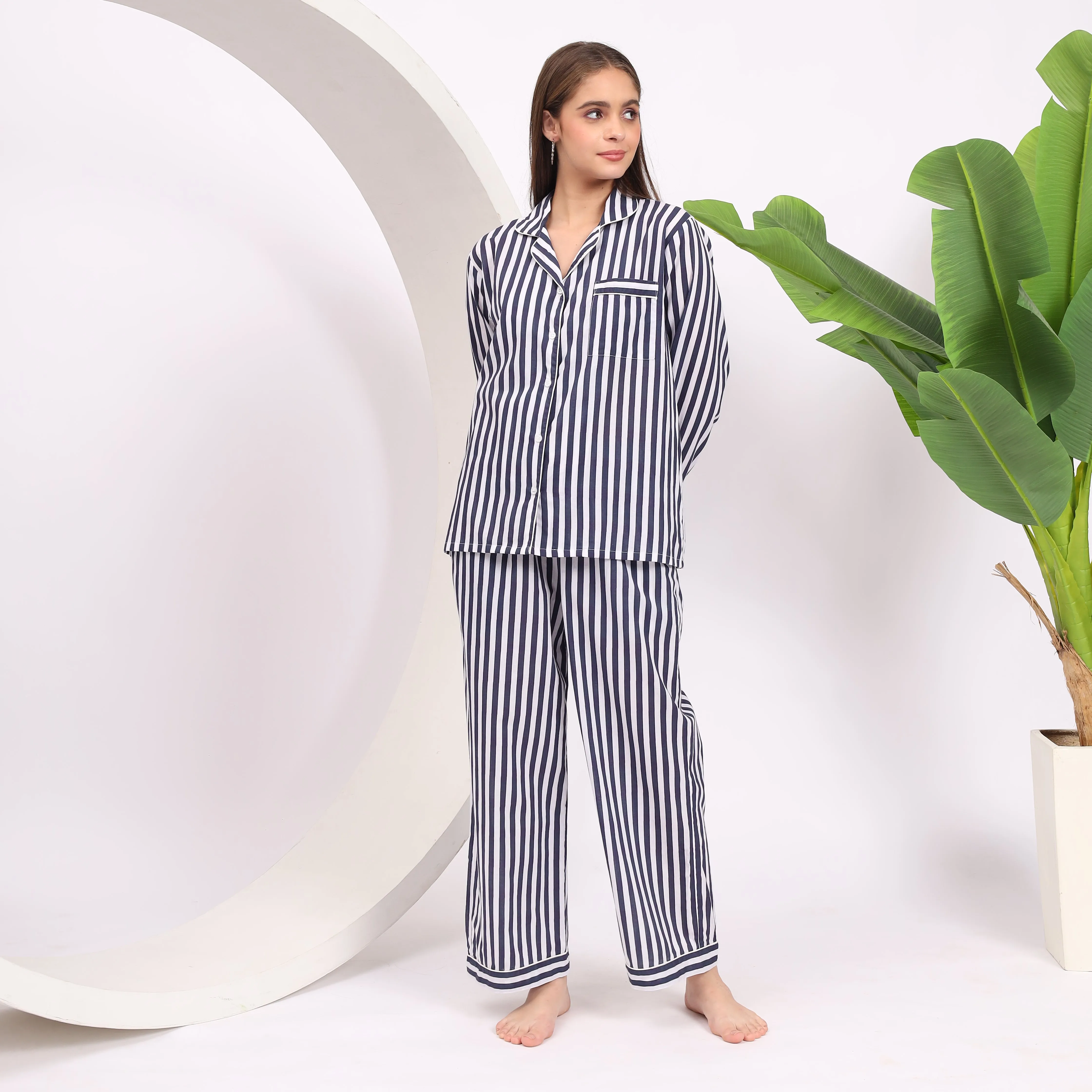 Indigo Stripes Long PJ Set Stylish Pajamas for Women