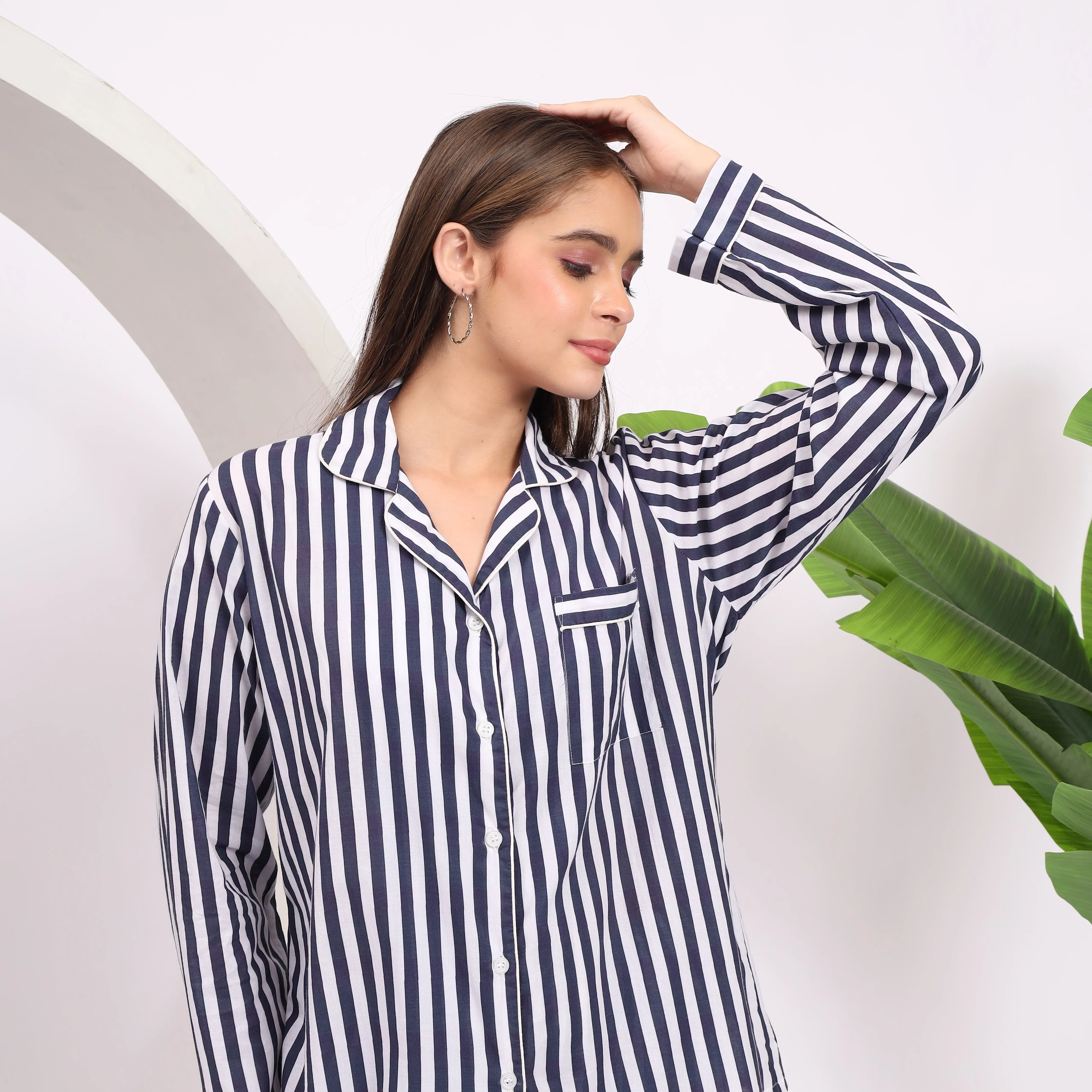 Indigo Stripes Long PJ Set Stylish Pajamas for Women