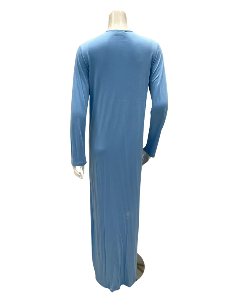 Iora Lingerie Marine Blue Lace Fan Design Button Down Modal Nightgown
