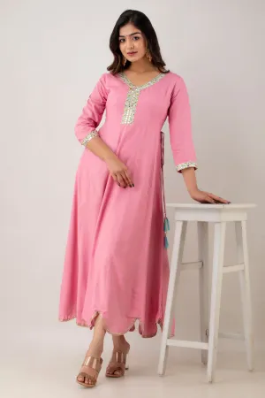 Jaipurite Pink Anarkali Tie Up Party & Festive wear Kurta