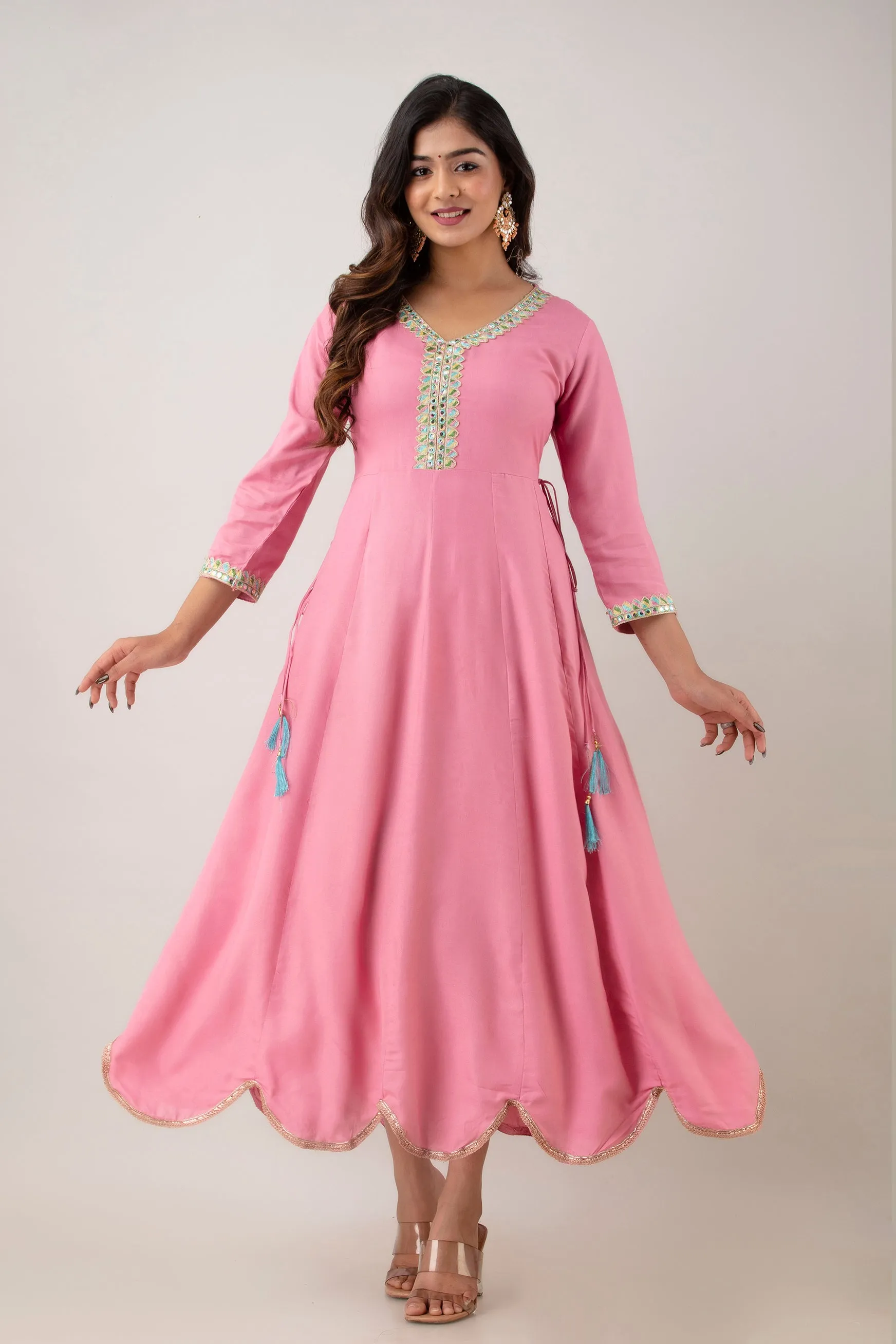 Jaipurite Pink Anarkali Tie Up Party & Festive wear Kurta