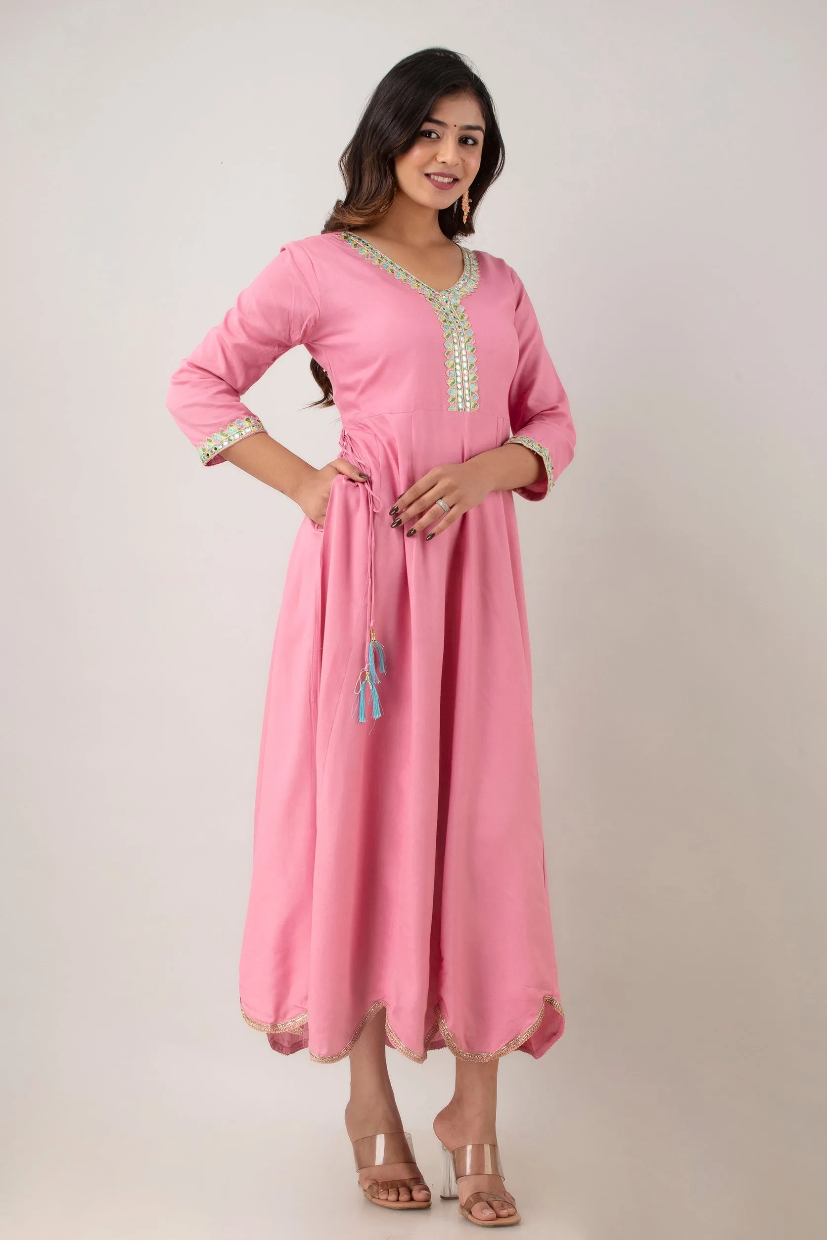 Jaipurite Pink Anarkali Tie Up Party & Festive wear Kurta