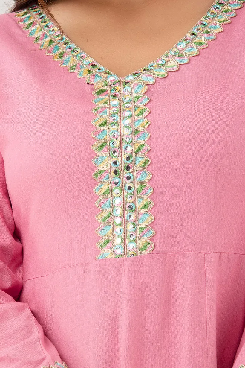 Jaipurite Pink Anarkali Tie Up Party & Festive wear Kurta