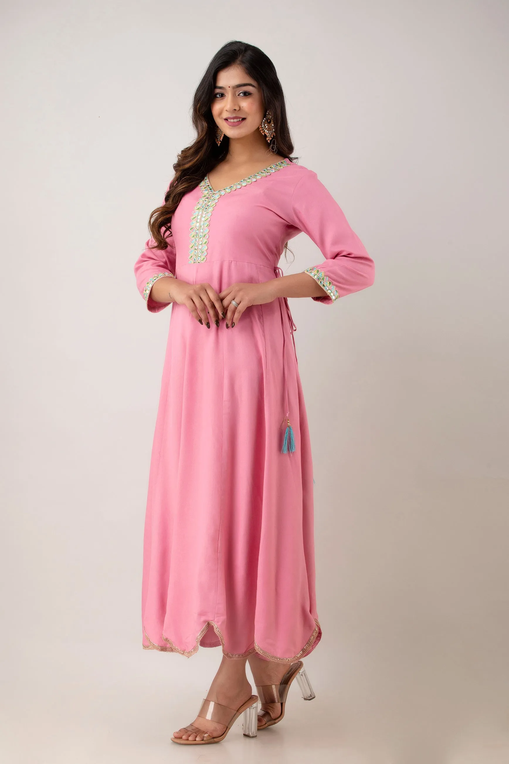 Jaipurite Pink Anarkali Tie Up Party & Festive wear Kurta