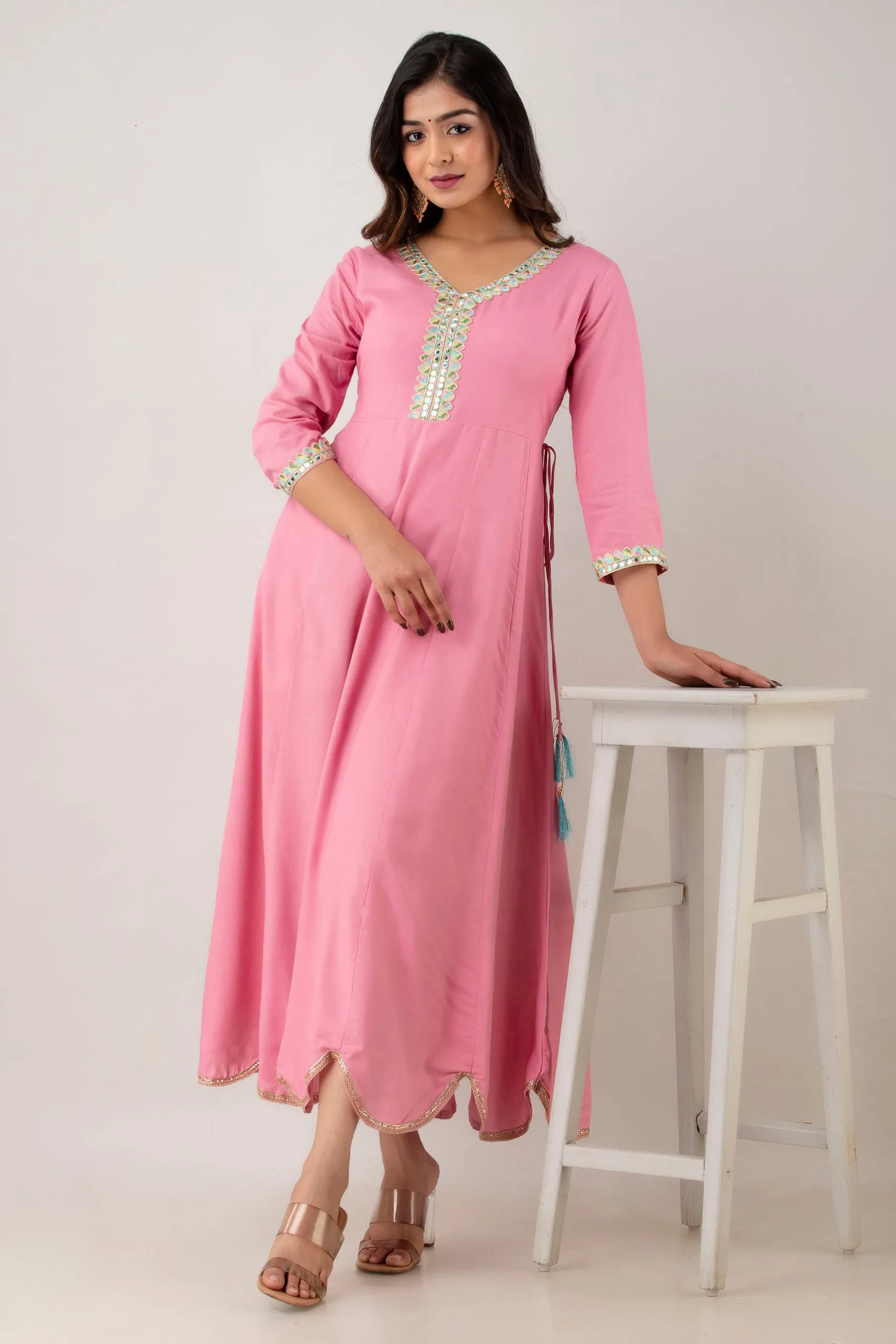 Jaipurite Pink Anarkali Tie Up Party & Festive wear Kurta