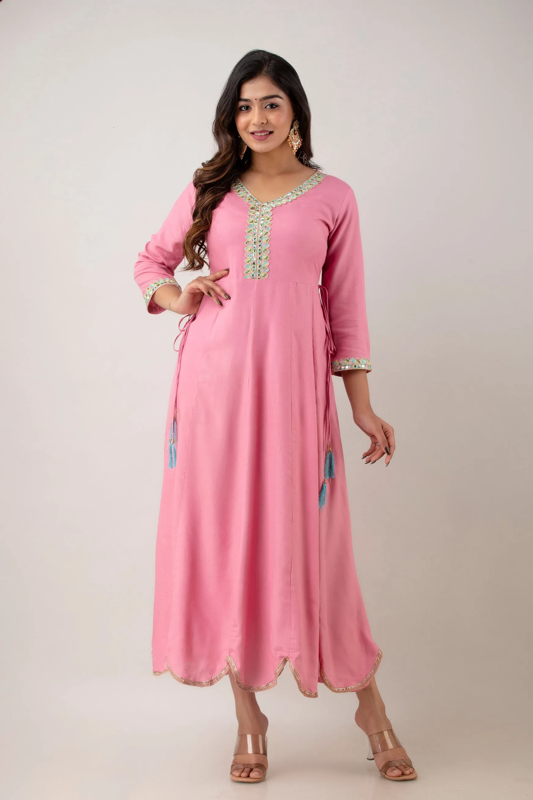 Jaipurite Pink Anarkali Tie Up Party & Festive wear Kurta