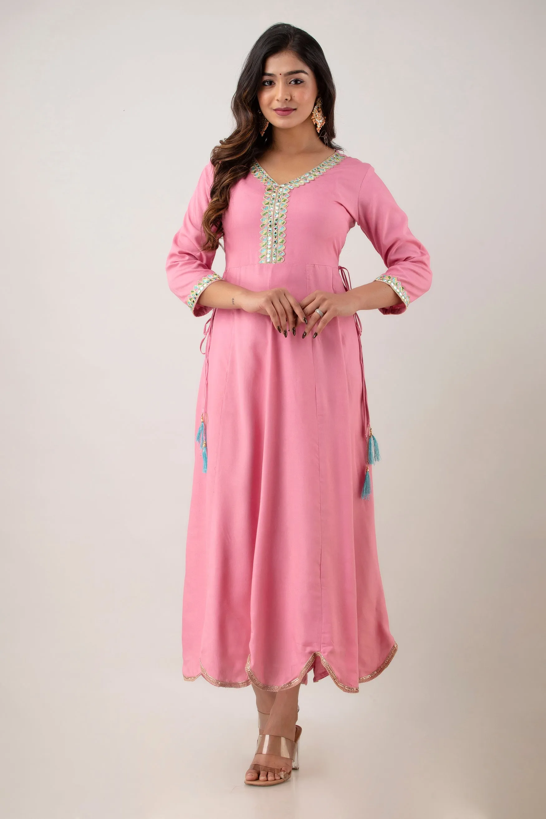 Jaipurite Pink Anarkali Tie Up Party & Festive wear Kurta