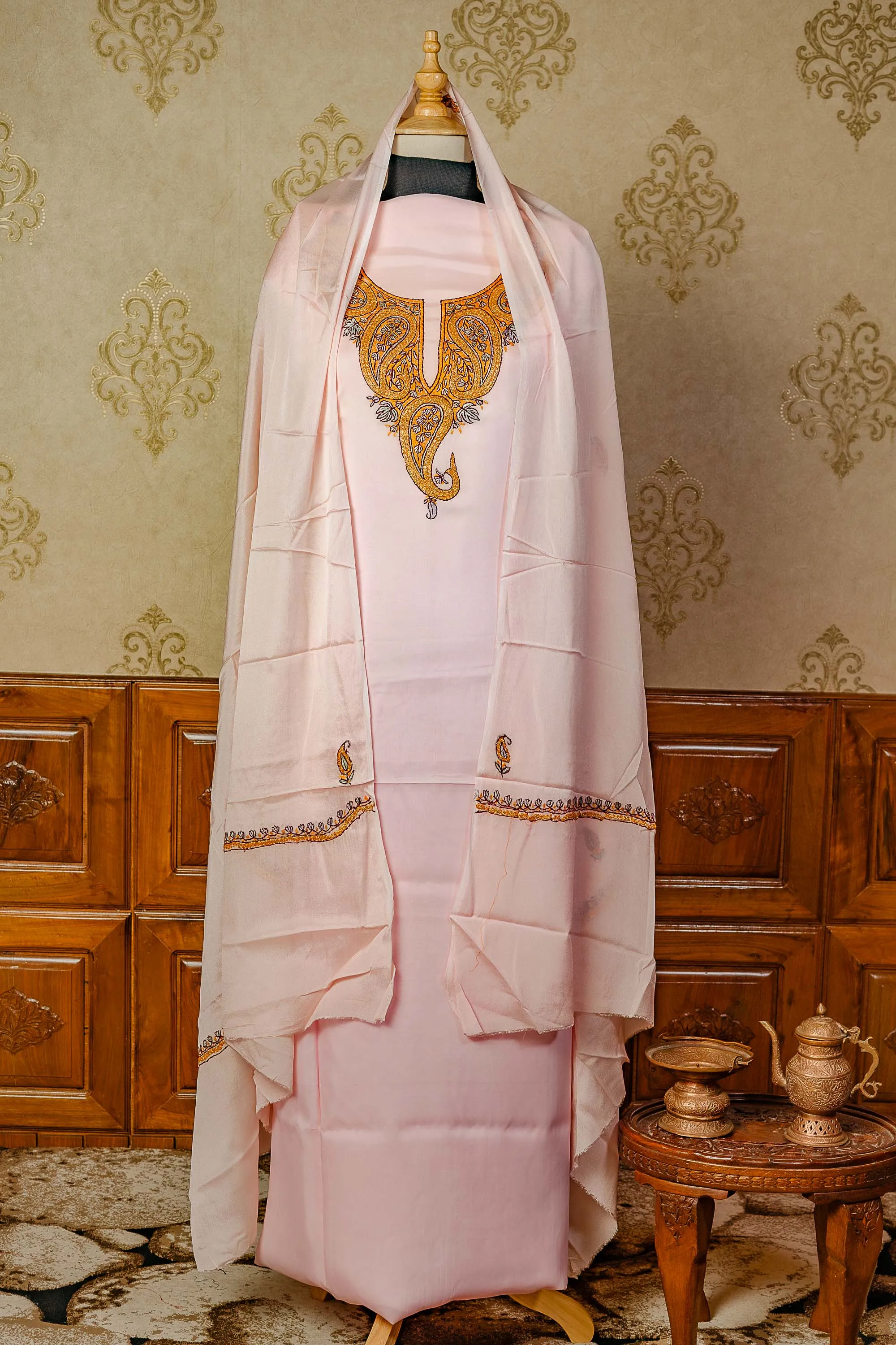 Kashmiri Elegance: Pink Sozni and Tilla Suit