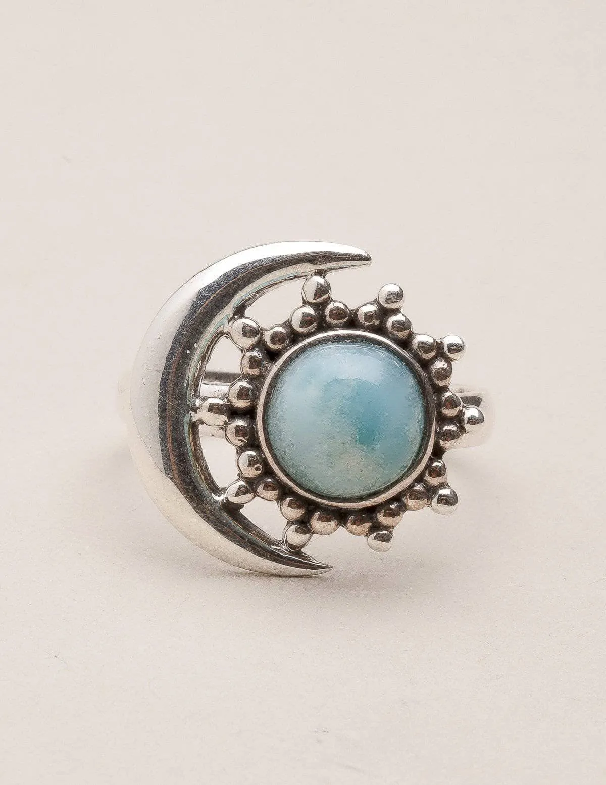 Larimar Silver Moon Ring - Size 10