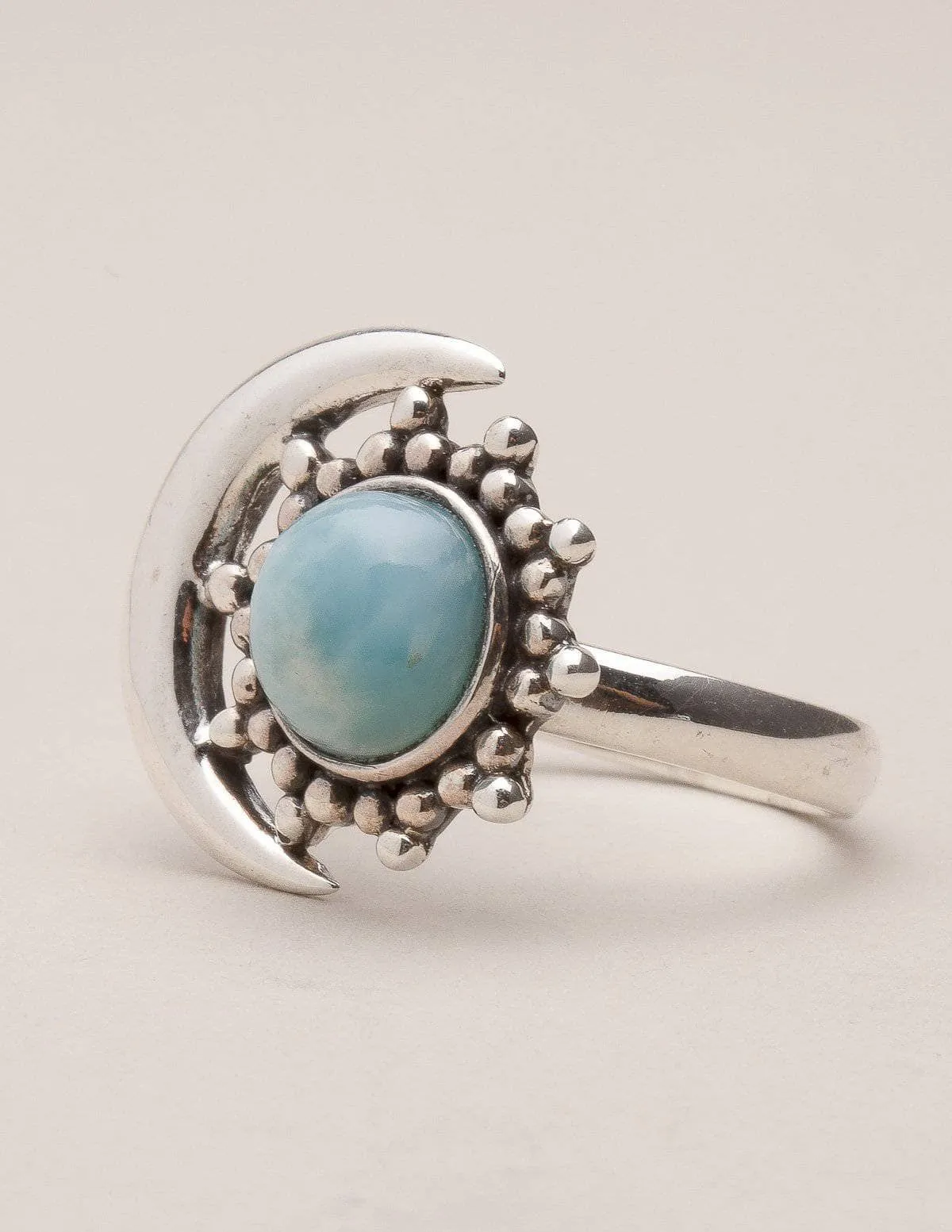 Larimar Silver Moon Ring - Size 10