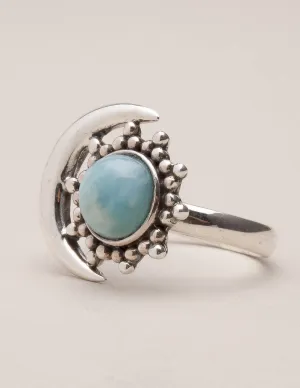 Larimar Silver Moon Ring - Size 10