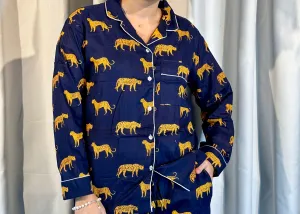 Leopard on the Prowl Pajama Set in Navy Blue