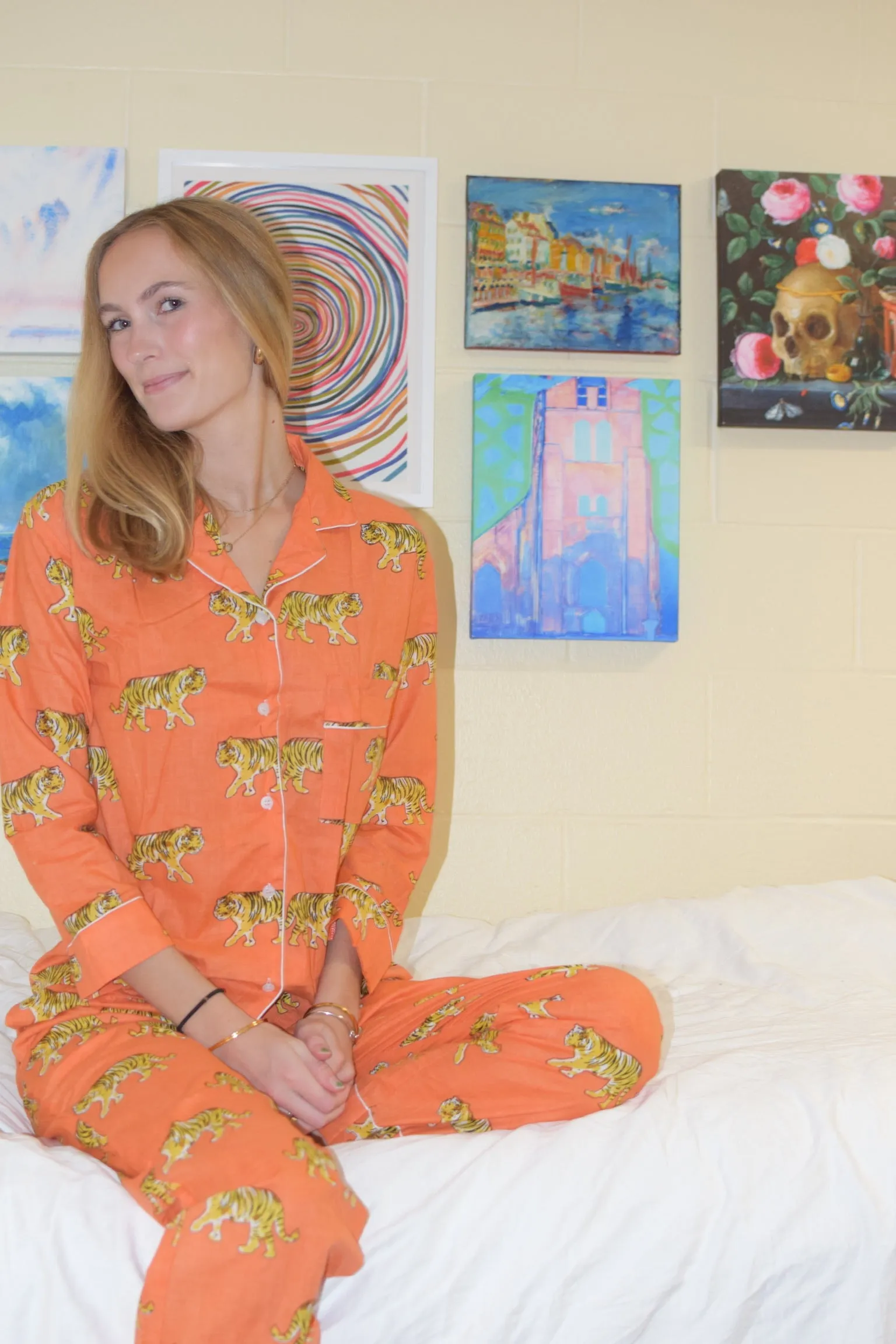 Leopard on the Prowl Pajama Set in Orange and Navy