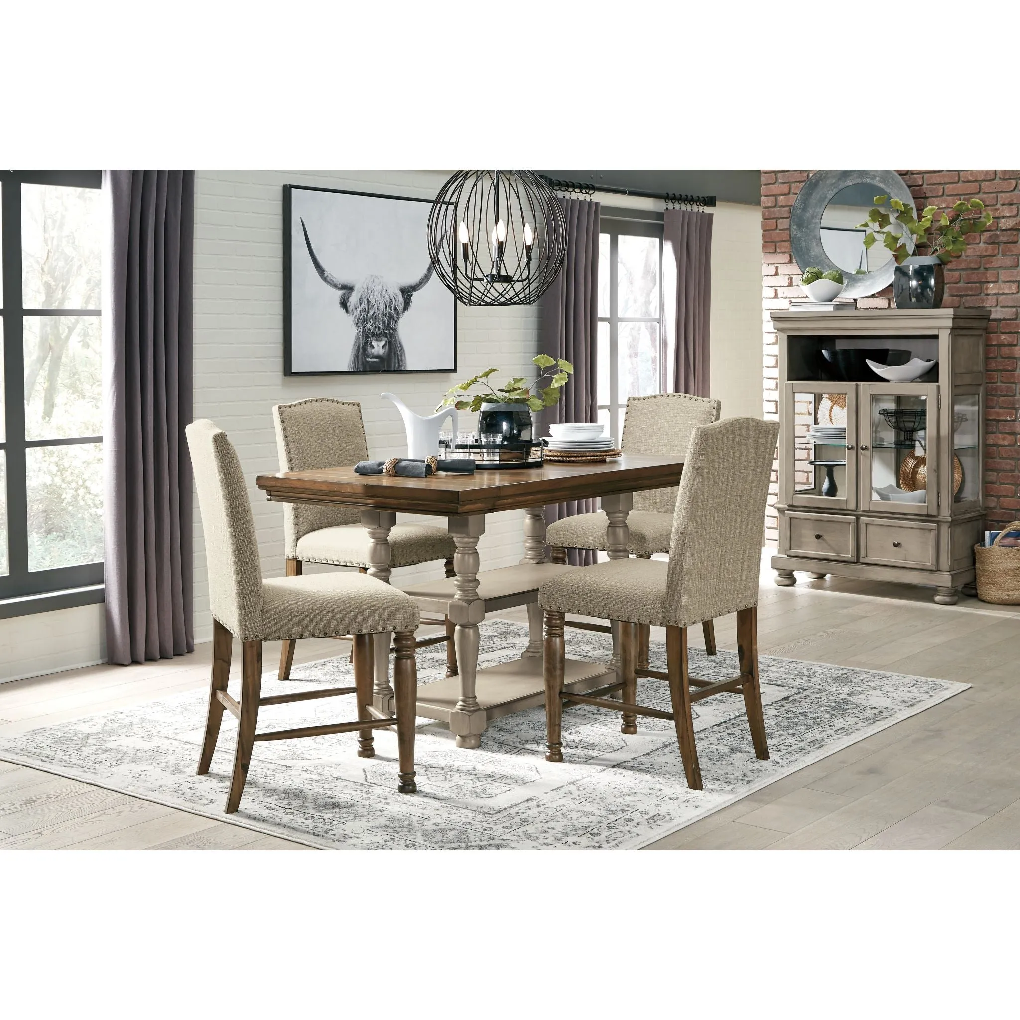 Lettner Counter Table - Gray/Brown - (D733-32)