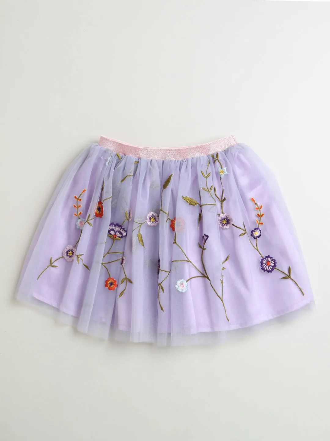 Lilac Embroidered Flared Skirt