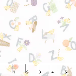 Little Chicks - Alphabet Tossed White Flannel Yardage