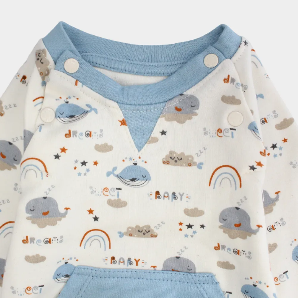 Little Whales Long-Sleeved Footless Onesie