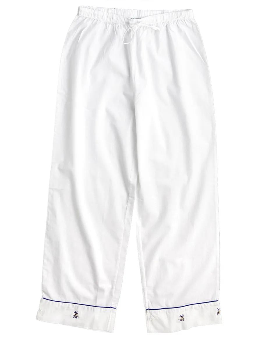 Lizzie White Cotton Pajamas, Embroidered