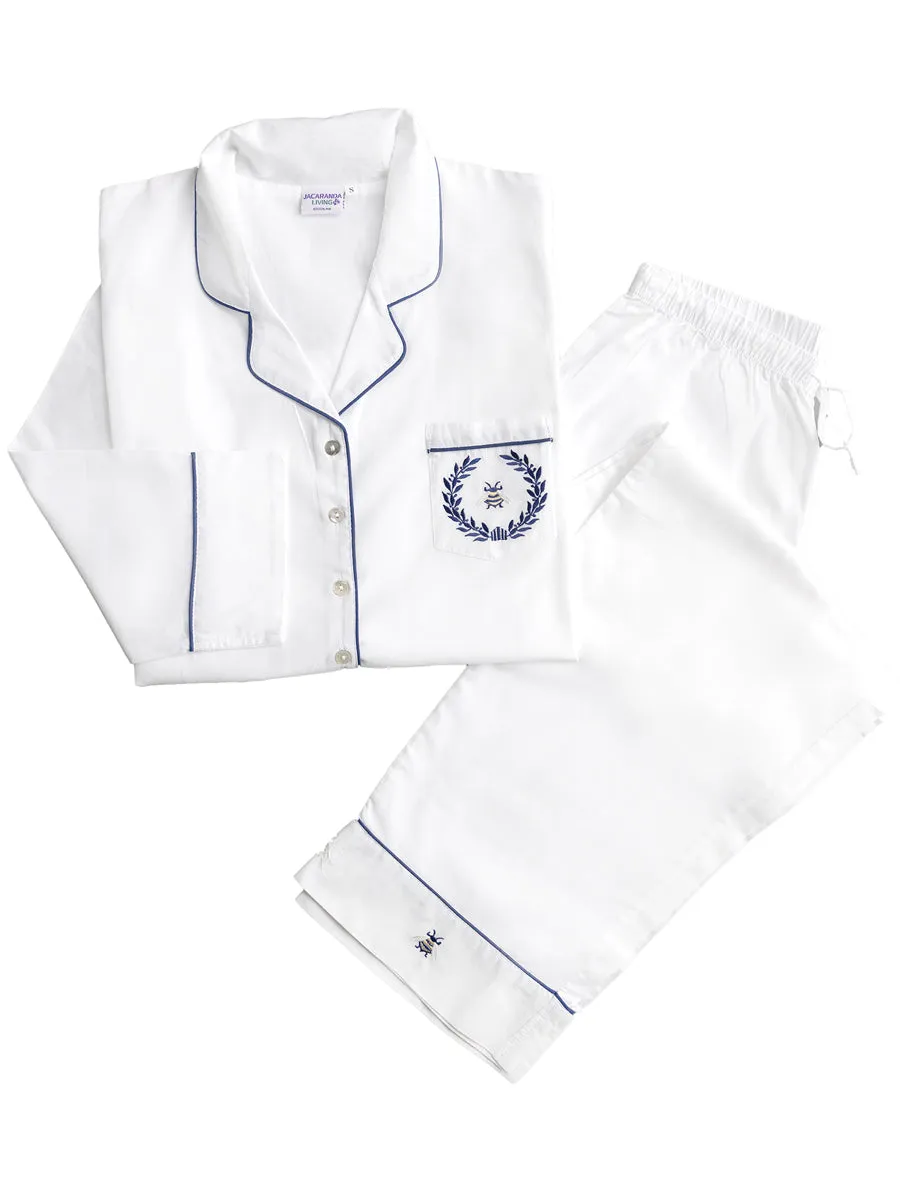 Lizzie White Cotton Pajamas, Embroidered