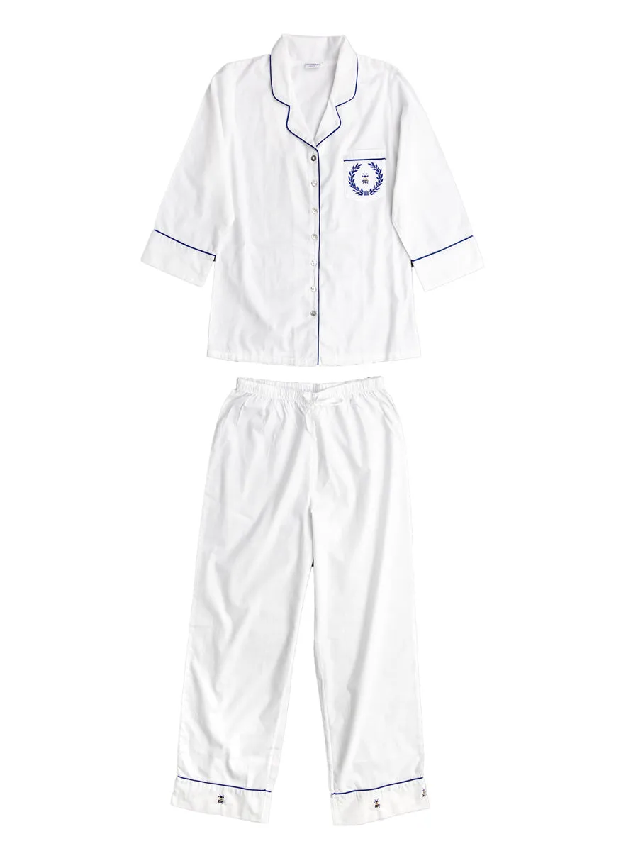Lizzie White Cotton Pajamas, Embroidered