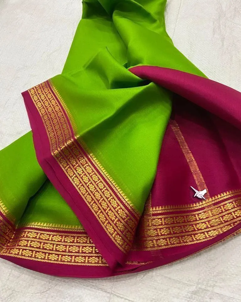 Luxurious Mysore Silk Saree Featuring Stunning Contrast Pallu and Blouse
