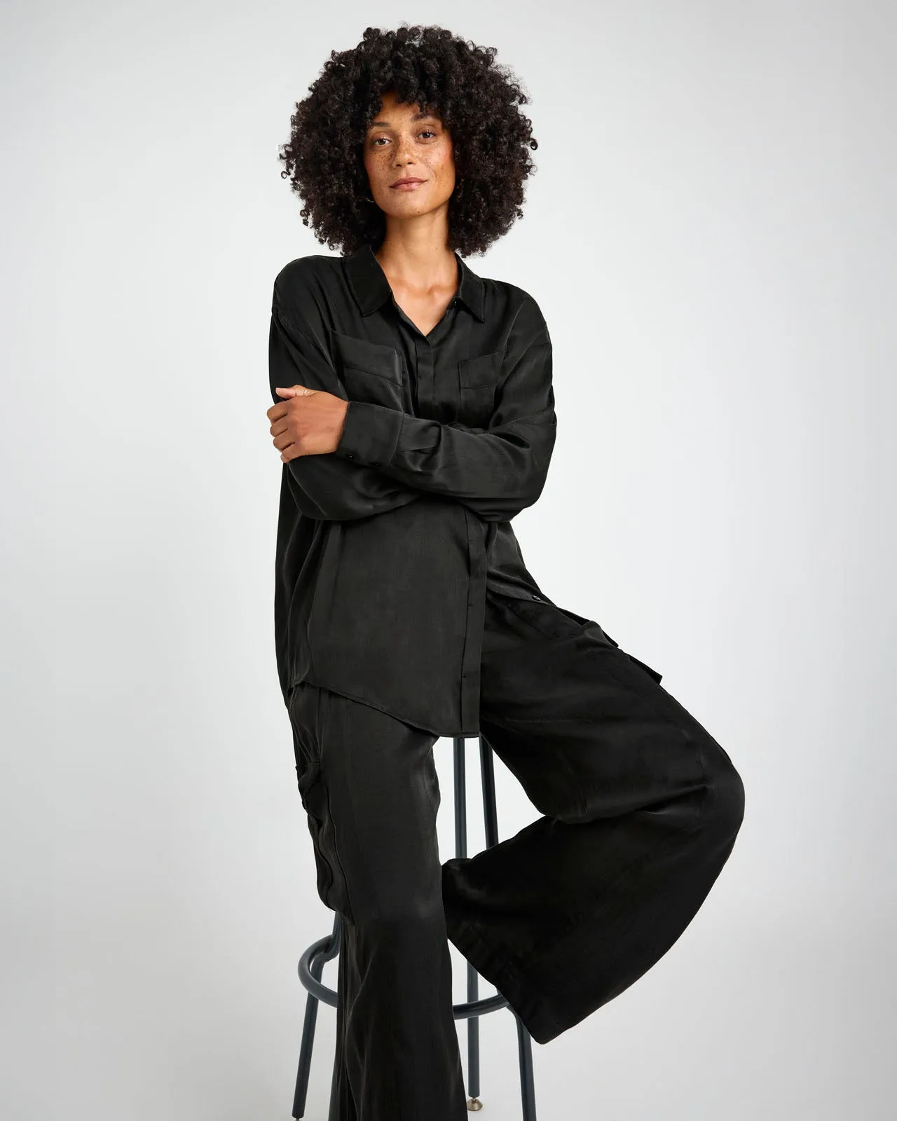 Macie Satin Button Down