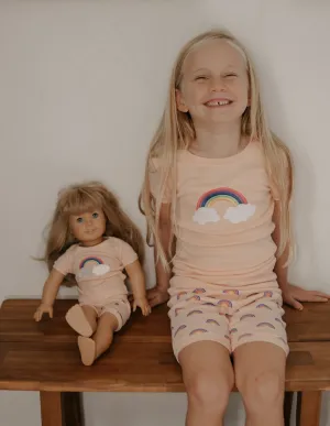 Matching Girl and Doll Short Retro Rainbow Pajamas