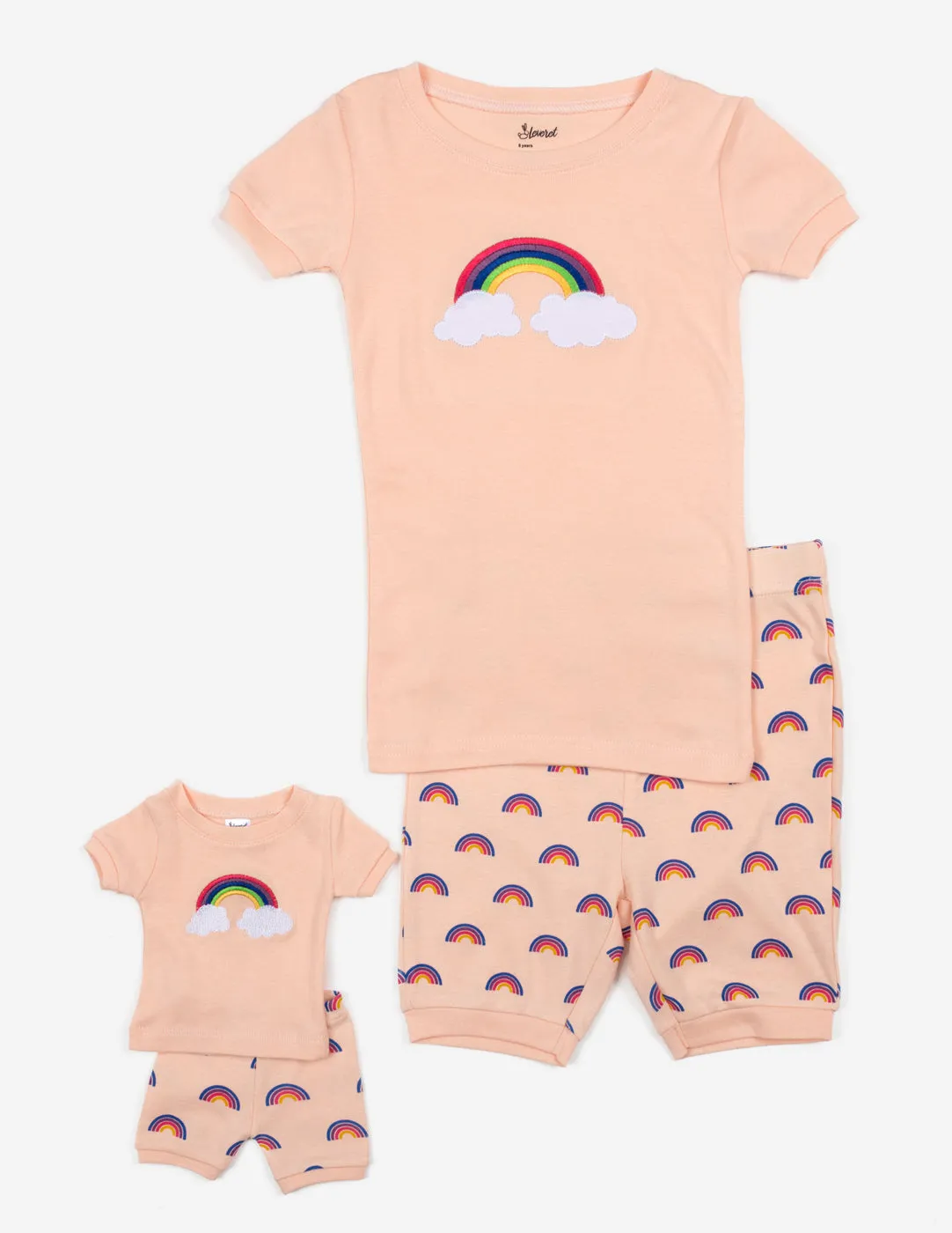Matching Girl and Doll Short Retro Rainbow Pajamas