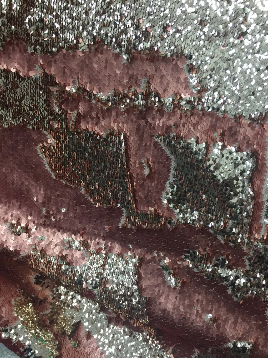 Matte dusty rose / light gold mermaid fish scale 2 way stretch flip up sequins-apparel-decorations-fashion-dresses-sold by the yard.