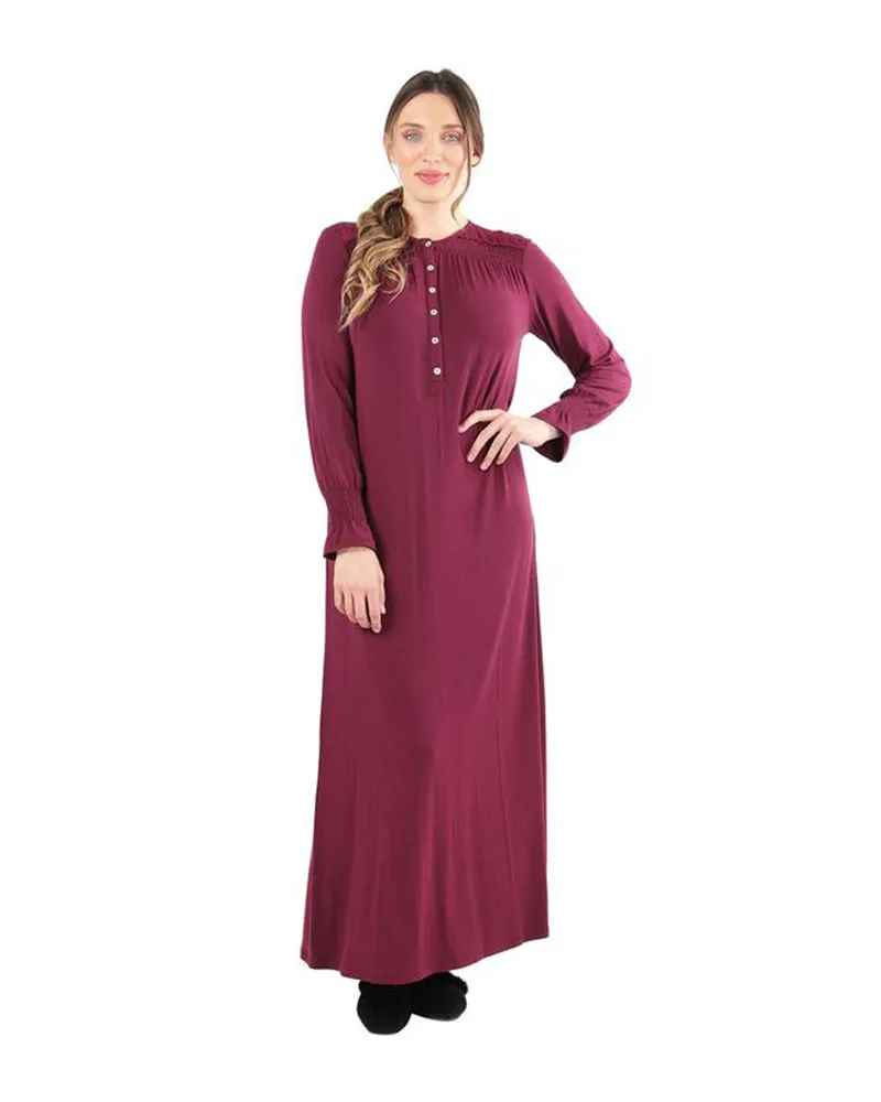 Me Moi Smocked Button Down Modal Nightgown