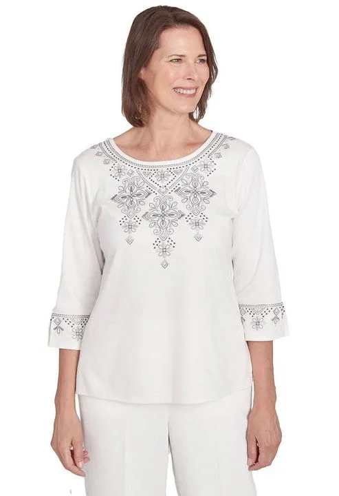 Medallion Collar Embroidery Solid Top