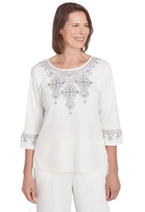 Medallion Collar Embroidery Solid Top