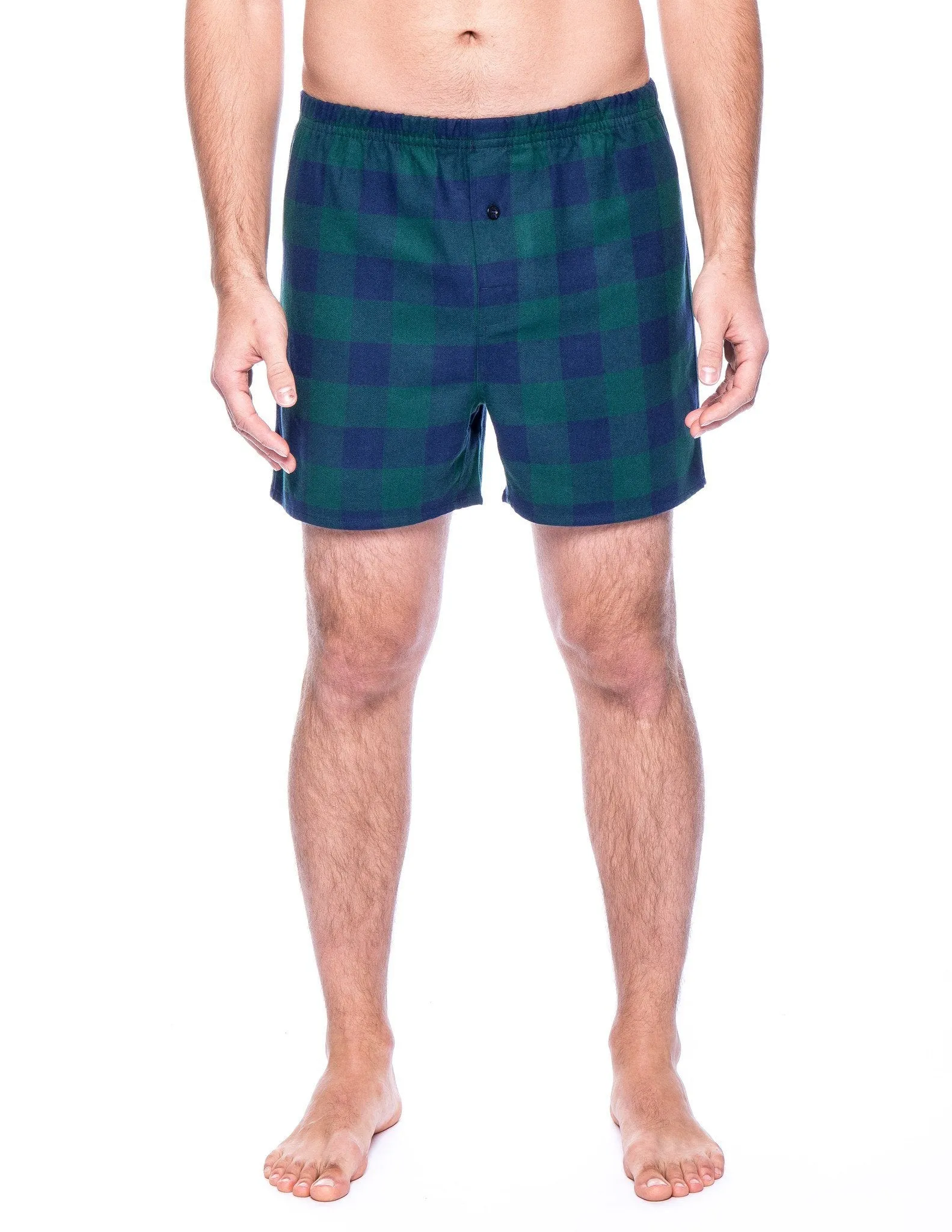 Men's 100% Cotton Flannel Boxers - 2 Pack - Gingham Fig/Green