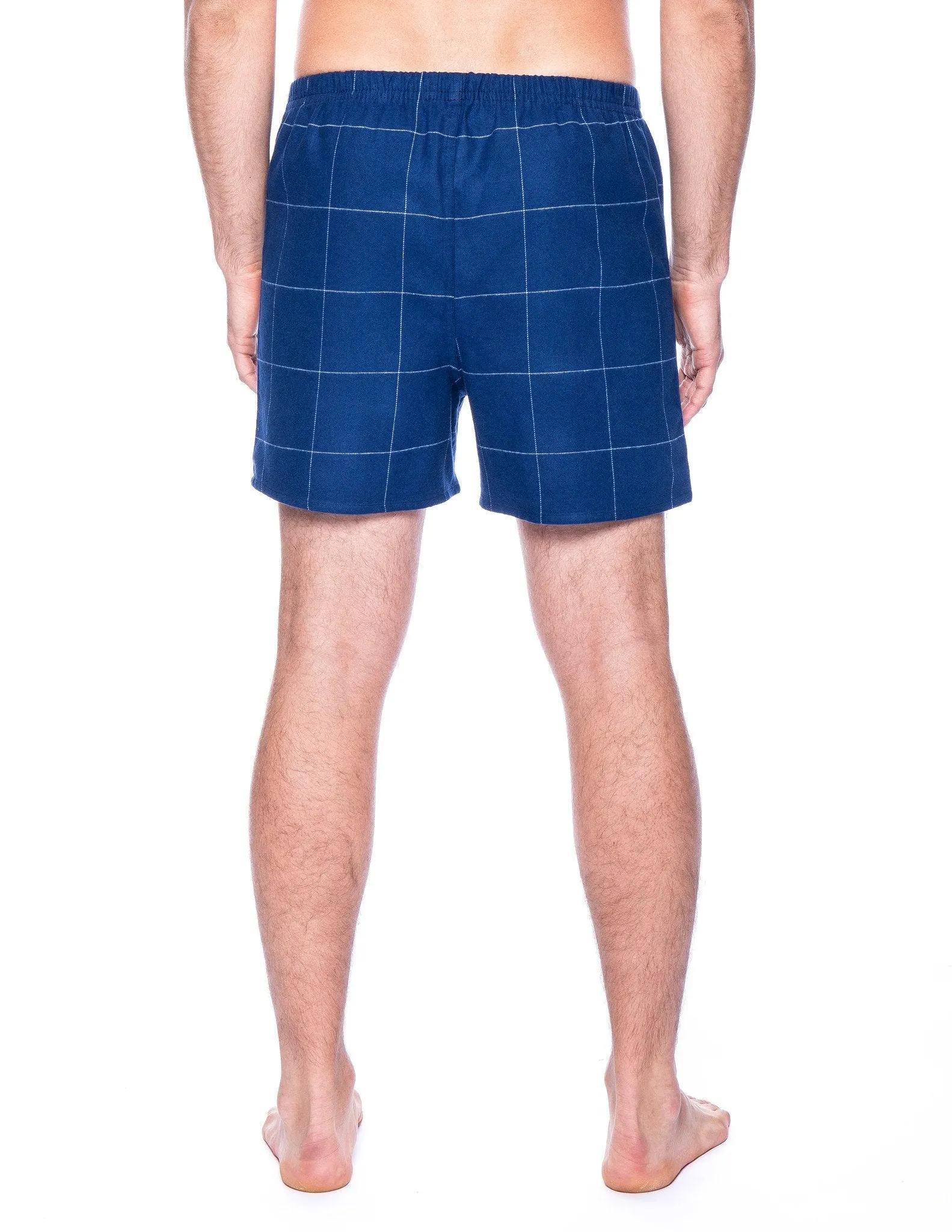 Men's 100% Cotton Flannel Boxers - 2 Pack - Windowpane Checks Blue-Red/Dark Blue
