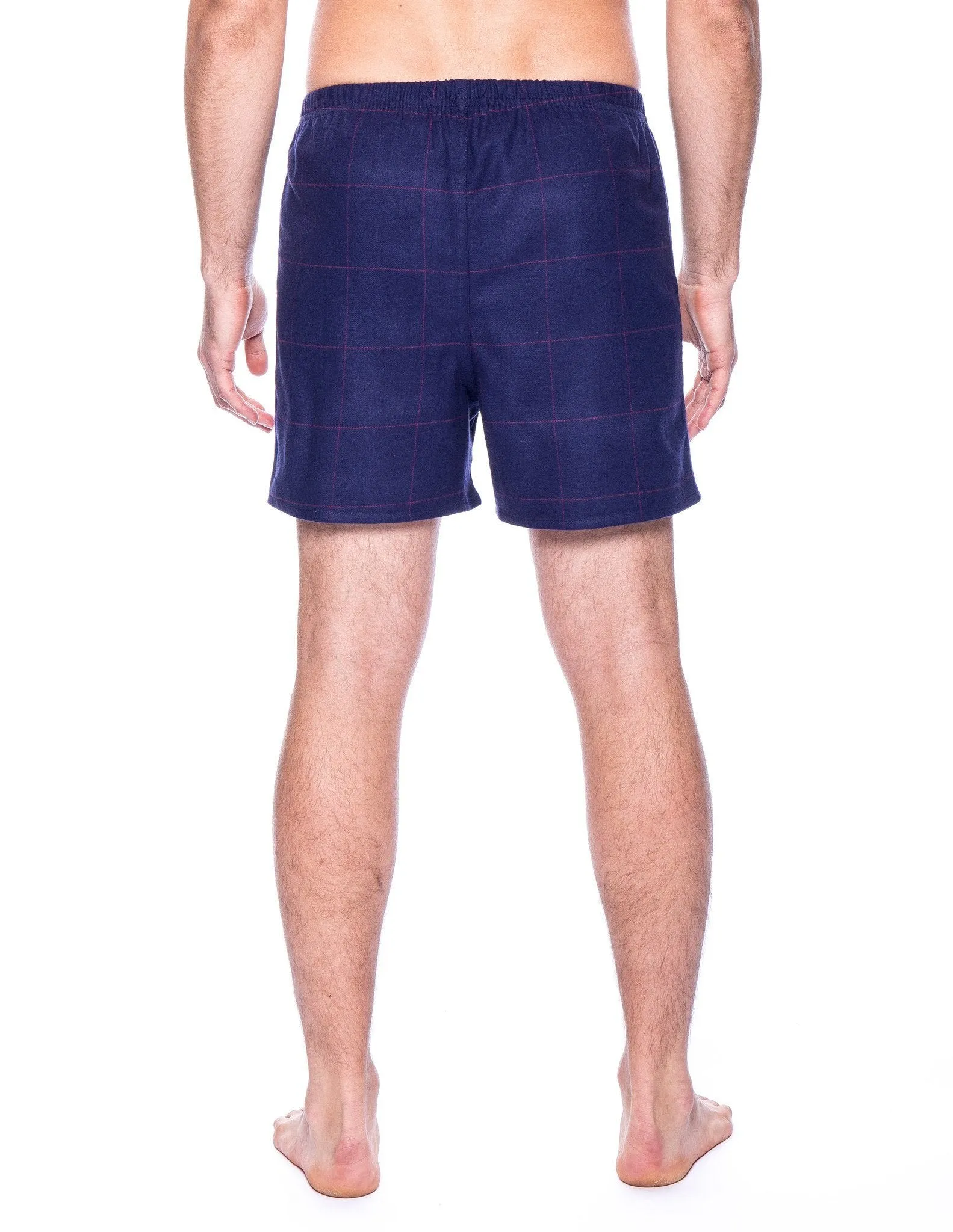 Men's 100% Cotton Flannel Boxers - 2 Pack - Windowpane Checks Blue-Red/Dark Blue
