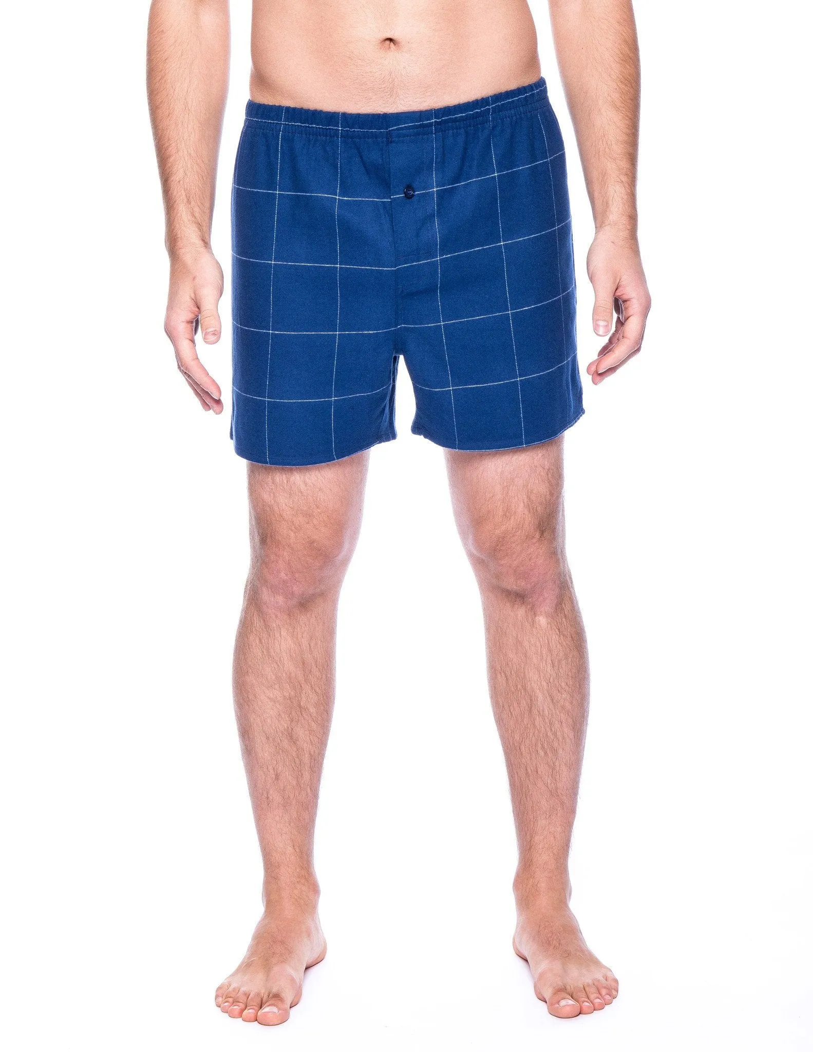 Men's 100% Cotton Flannel Boxers - 2 Pack - Windowpane Checks Blue-Red/Dark Blue