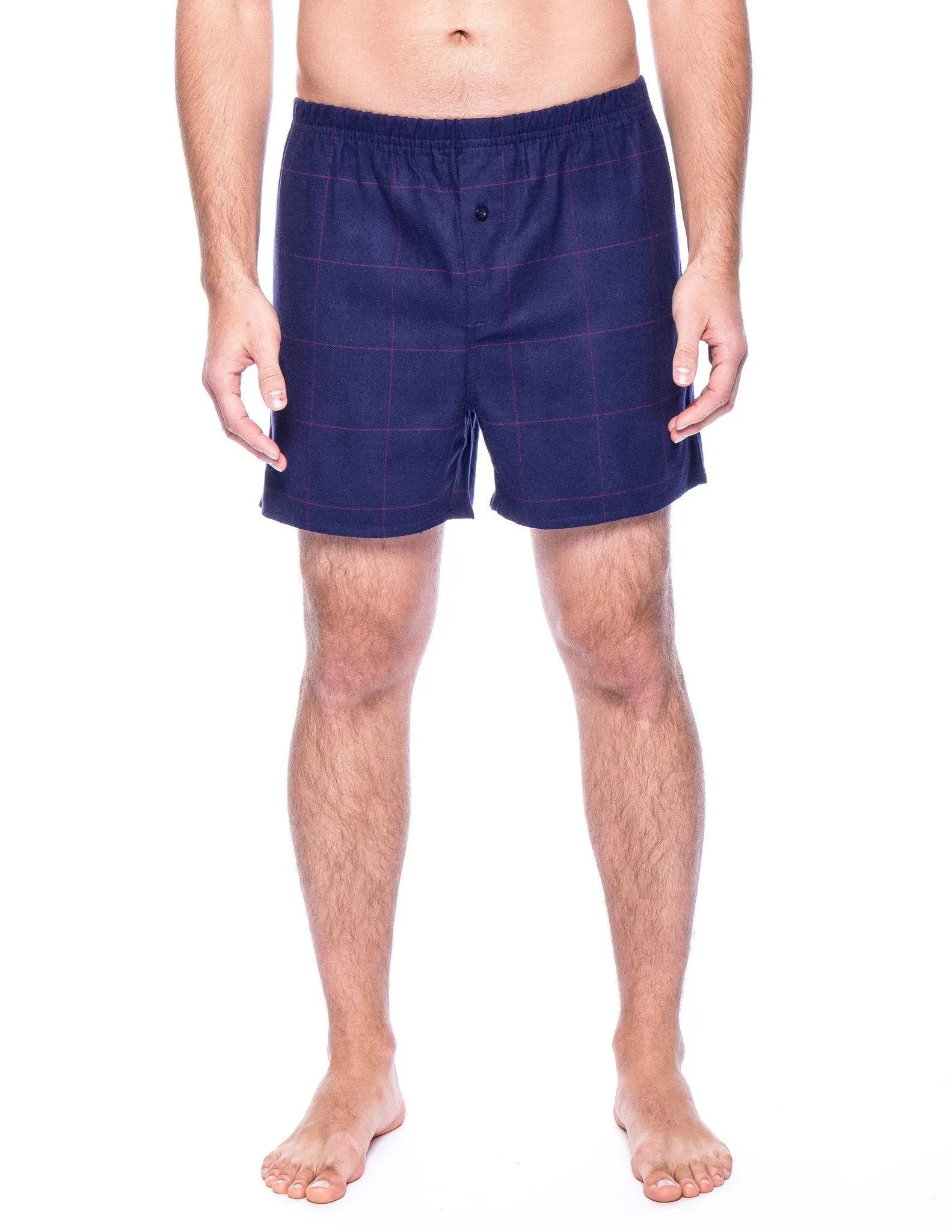 Men's 100% Cotton Flannel Boxers - 2 Pack - Windowpane Checks Blue-Red/Dark Blue
