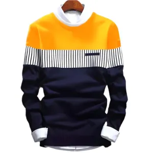 Mens T-Shirt Cotton Stripes Full Sleeves
