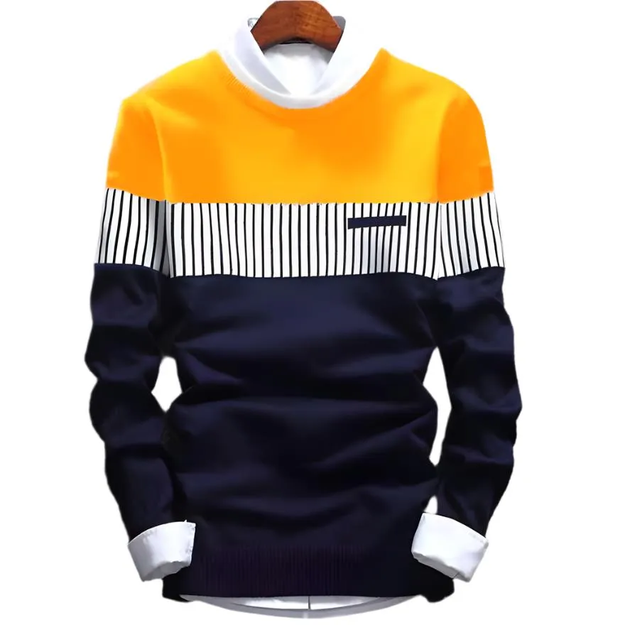 Mens T-Shirt Cotton Stripes Full Sleeves