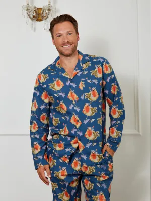 Mens Trad Cotton Pyjama Set, Navy Robin