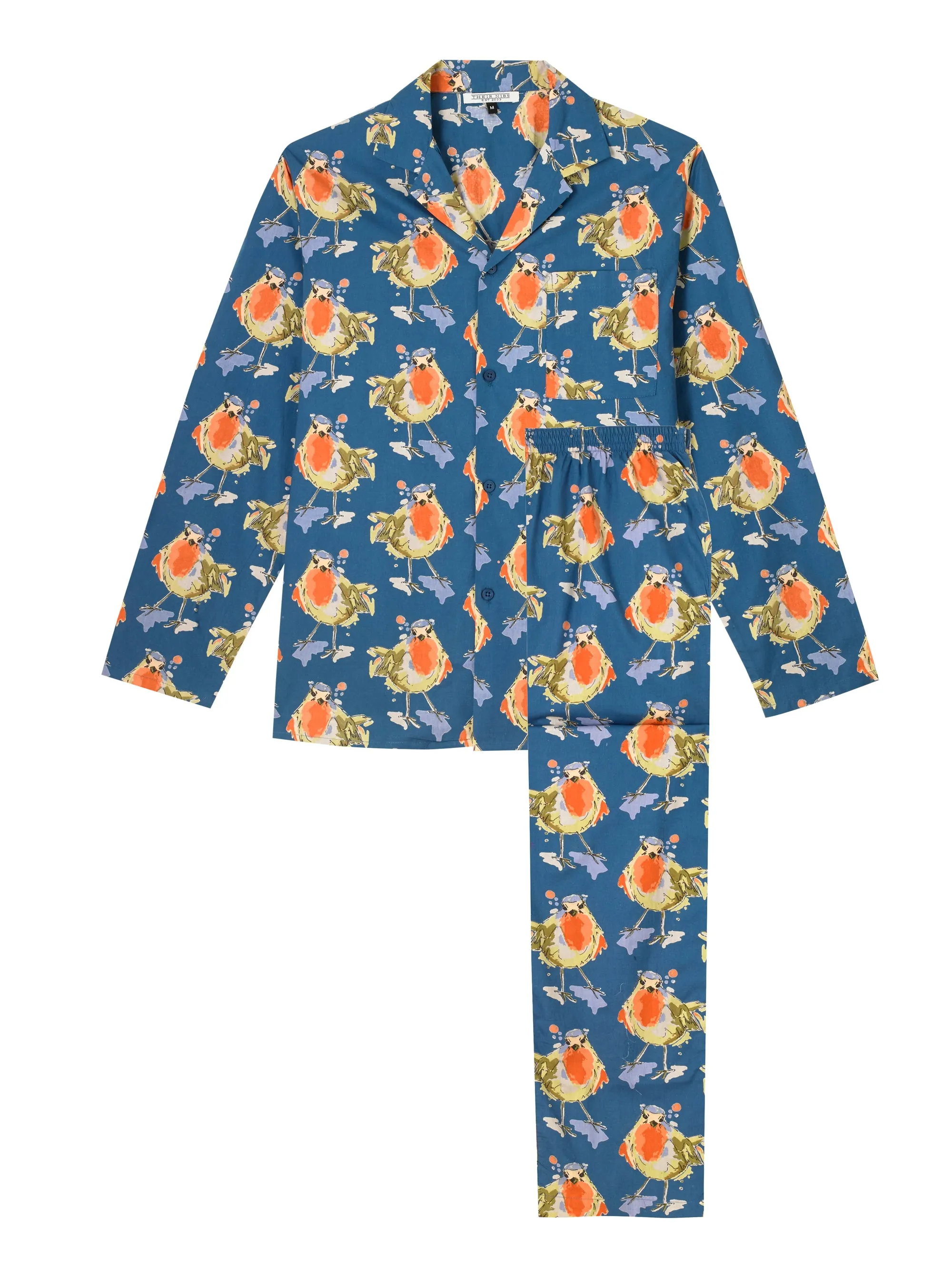 Mens Trad Cotton Pyjama Set, Navy Robin