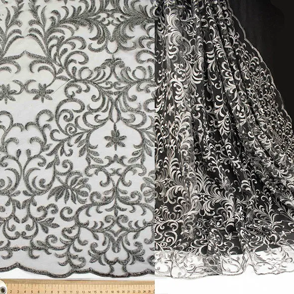 Metallic Embroidered Floral Vine Lace Design-2