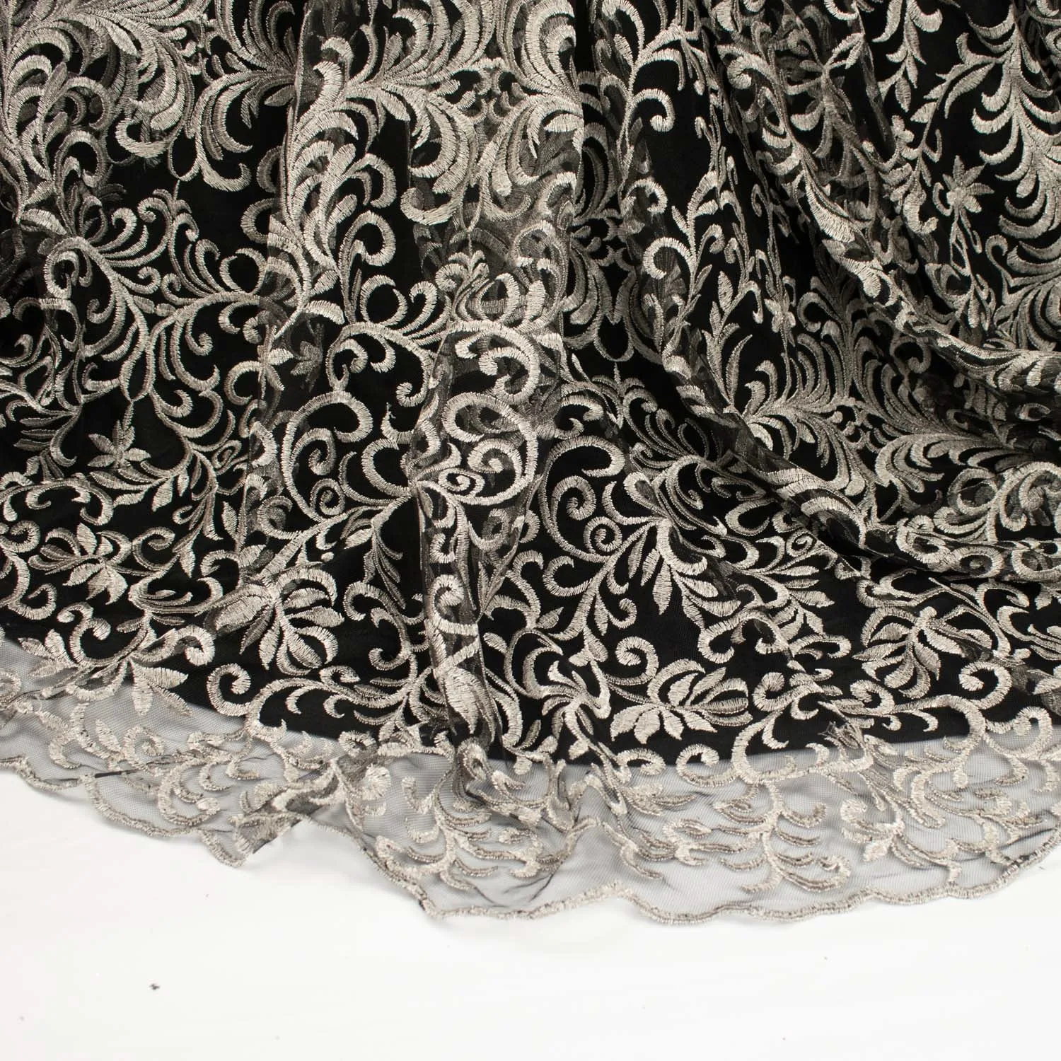 Metallic Embroidered Floral Vine Lace Design-4